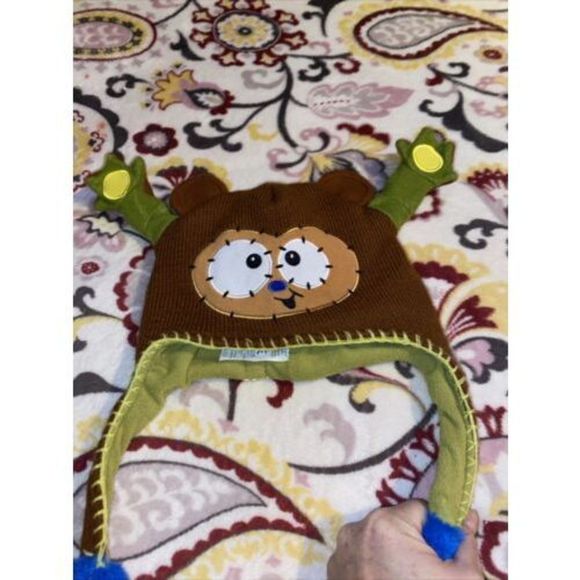 Flipeez Brown Monkey Hat Push The Blue Bulb And Ears Pop Up Unisex Kids Fun - Picture 1 of 7